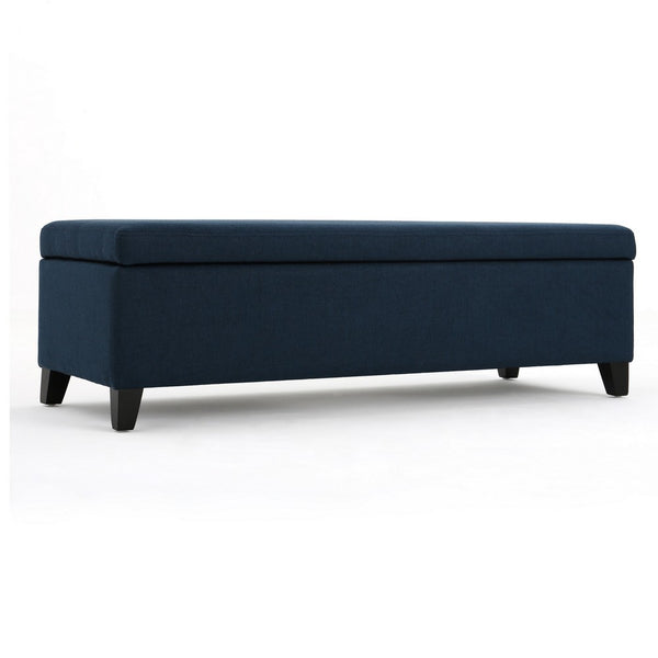 Harry Storage Ottoman Bench, Navy Blue Fabric 51 Inch Solid Birch Wood -BM325013