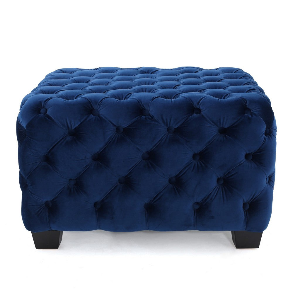 Ottoman, Modern Button Tufted, Navy Blue Velvet, 29 Inch Square Shape -BM325016