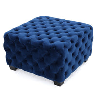 Ottoman, Modern Button Tufted, Navy Blue Velvet, 29 Inch Square Shape -BM325016