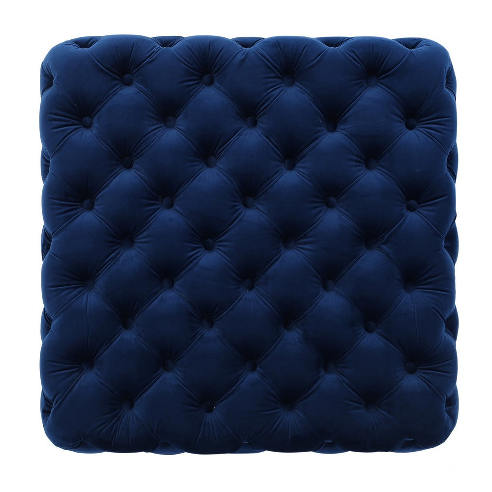 Ottoman, Modern Button Tufted, Navy Blue Velvet, 29 Inch Square Shape -BM325016