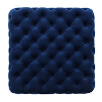 Ottoman, Modern Button Tufted, Navy Blue Velvet, 29 Inch Square Shape -BM325016