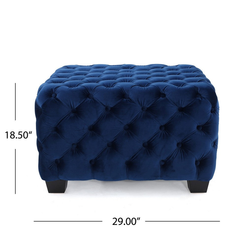 Ottoman, Modern Button Tufted, Navy Blue Velvet, 29 Inch Square Shape -BM325016