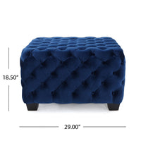 Ottoman, Modern Button Tufted, Navy Blue Velvet, 29 Inch Square Shape -BM325016