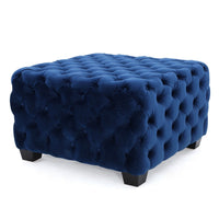 Ottoman, Modern Button Tufted, Navy Blue Velvet, 29 Inch Square Shape -BM325016