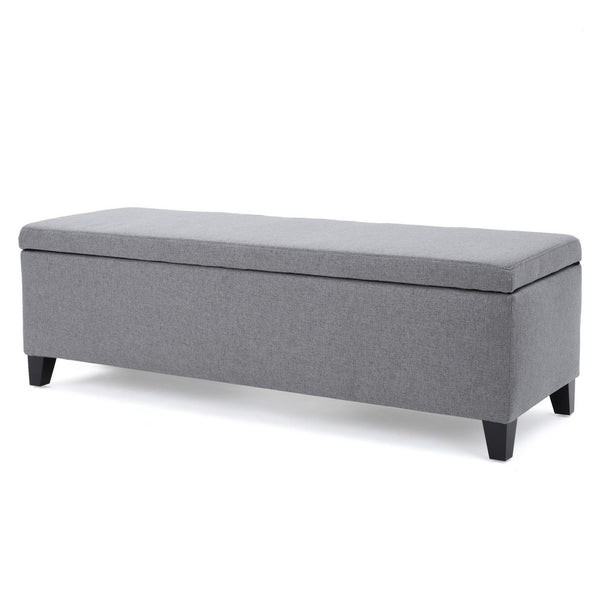 Flash Storage Ottoman Bench, Light Gray Fabric, Gray Wood, 51 Inch -BM325017