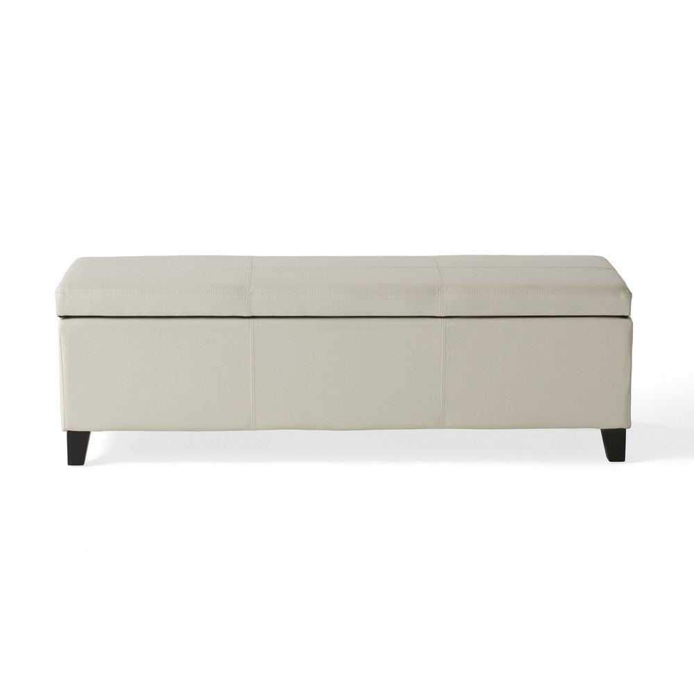 Elias Storage Ottoman Bench, Detailed Ivory Faux Leather, 51 Inch -BM325018