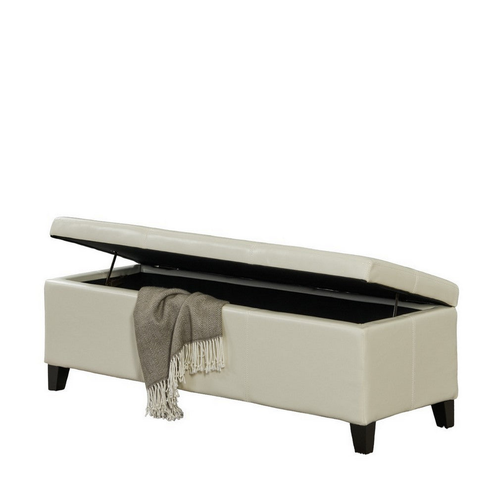 Elias Storage Ottoman Bench, Detailed Ivory Faux Leather, 51 Inch -BM325018