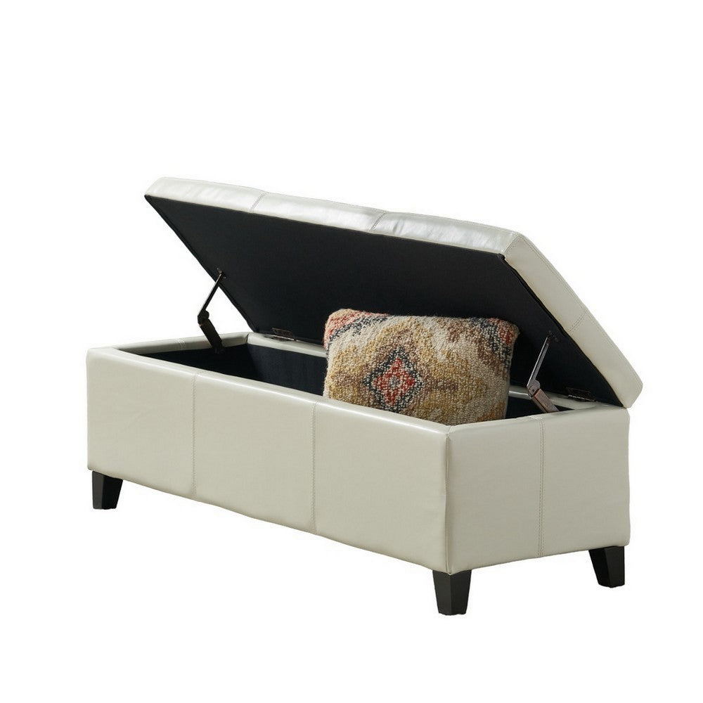 Elias Storage Ottoman Bench, Detailed Ivory Faux Leather, 51 Inch -BM325018