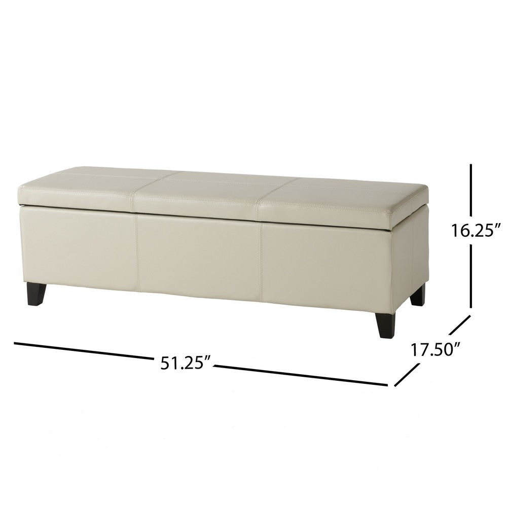Elias Storage Ottoman Bench, Detailed Ivory Faux Leather, 51 Inch -BM325018