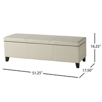 Elias Storage Ottoman Bench, Detailed Ivory Faux Leather, 51 Inch -BM325018