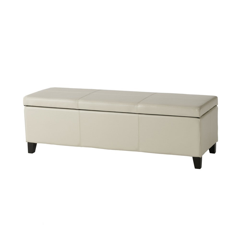 Elias Storage Ottoman Bench, Detailed Ivory Faux Leather, 51 Inch -BM325018