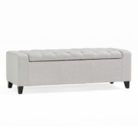Liani Storage Ottoman Bench, Light Gray Fabric, Tufted Top, 51 Inch -BM325019