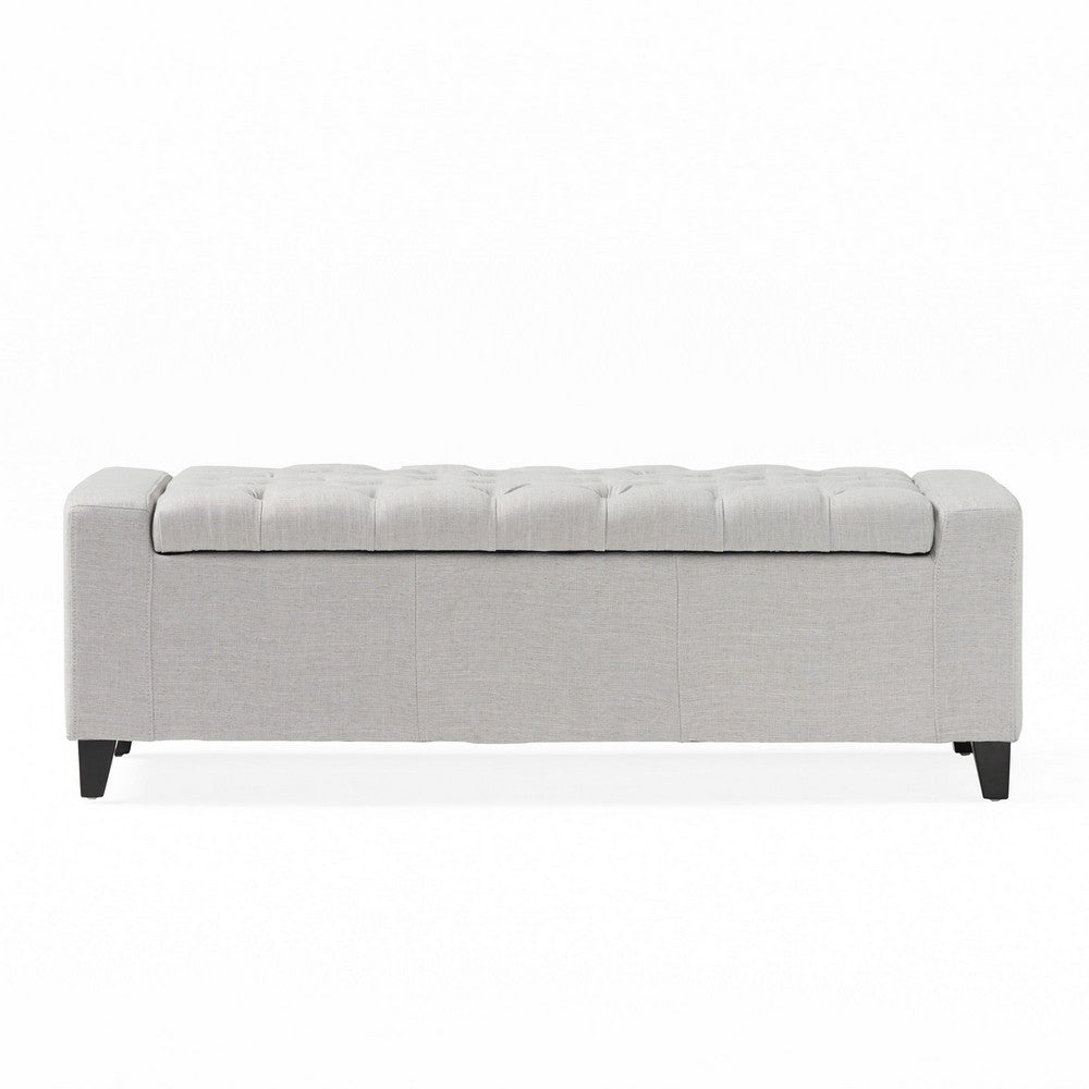 Liani Storage Ottoman Bench, Light Gray Fabric, Tufted Top, 51 Inch -BM325019