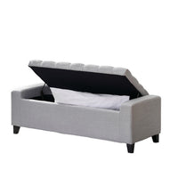 Liani Storage Ottoman Bench, Light Gray Fabric, Tufted Top, 51 Inch -BM325019