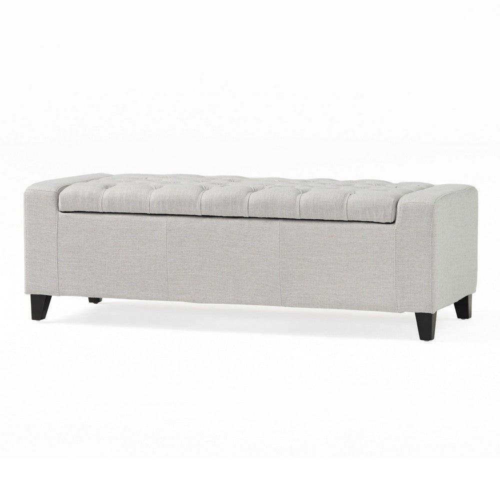 Liani Storage Ottoman Bench, Light Gray Fabric, Tufted Top, 51 Inch -BM325019