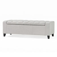 Liani Storage Ottoman Bench, Light Gray Fabric, Tufted Top, 51 Inch -BM325019