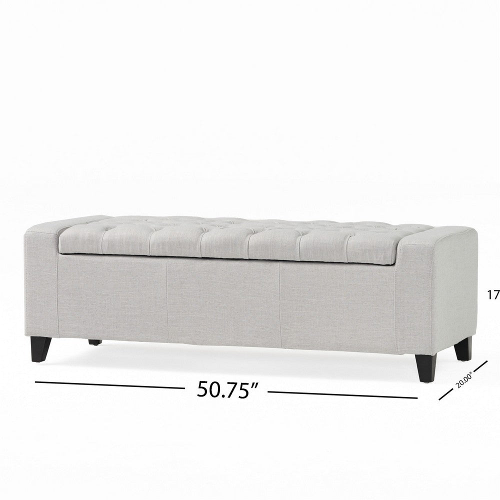 Liani Storage Ottoman Bench, Light Gray Fabric, Tufted Top, 51 Inch -BM325019