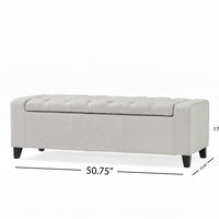 Liani Storage Ottoman Bench, Light Gray Fabric, Tufted Top, 51 Inch -BM325019