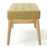 Gisa Ottoman Bench, Yellow Fabric, Tufted Seat, Brown Wood, 44 Inch -BM325020