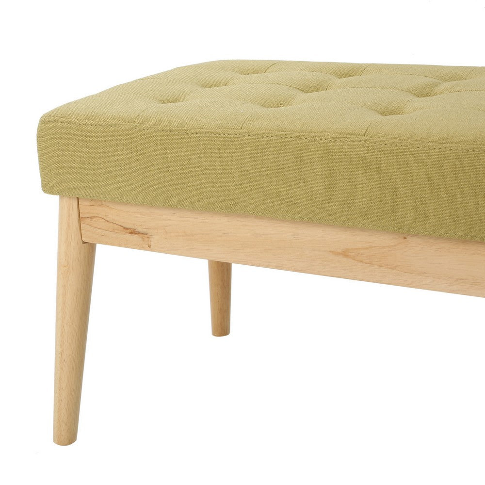 Gisa Ottoman Bench, Yellow Fabric, Tufted Seat, Brown Wood, 44 Inch -BM325020