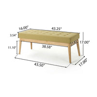 Gisa Ottoman Bench, Yellow Fabric, Tufted Seat, Brown Wood, 44 Inch -BM325020