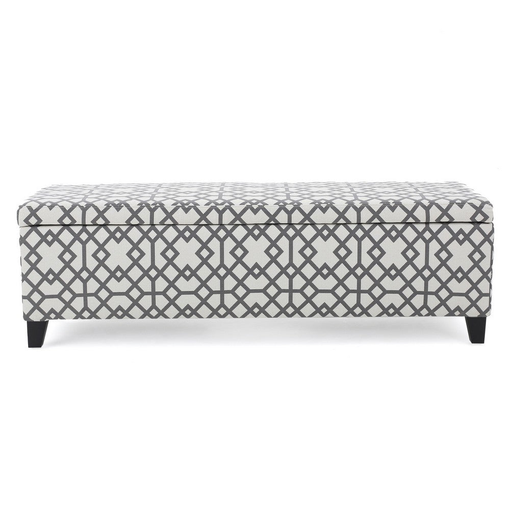 Flash Storage Ottoman Bench, Light Gray Geometric Print Fabric 51 Inch -BM325021