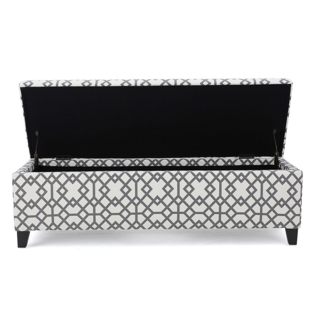 Flash Storage Ottoman Bench, Light Gray Geometric Print Fabric 51 Inch -BM325021