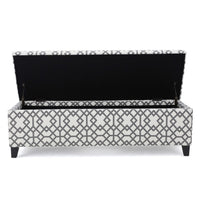 Flash Storage Ottoman Bench, Light Gray Geometric Print Fabric 51 Inch -BM325021
