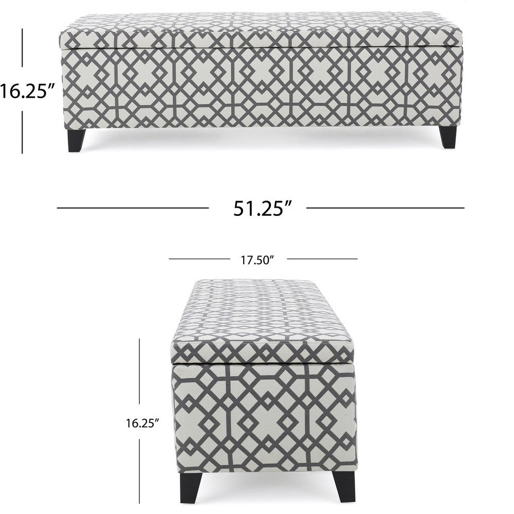 Flash Storage Ottoman Bench, Light Gray Geometric Print Fabric 51 Inch -BM325021