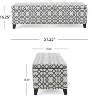 Flash Storage Ottoman Bench, Light Gray Geometric Print Fabric 51 Inch -BM325021