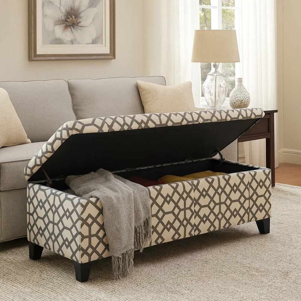 Flash Storage Ottoman Bench, Light Gray Geometric Print Fabric 51 Inch -BM325021