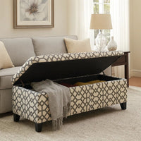 Flash Storage Ottoman Bench, Light Gray Geometric Print Fabric 51 Inch -BM325021