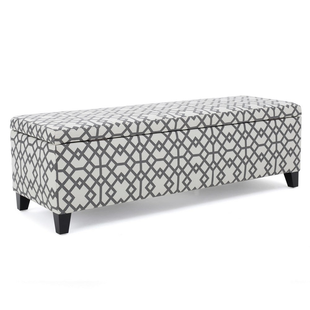 Flash Storage Ottoman Bench, Light Gray Geometric Print Fabric 51 Inch -BM325021