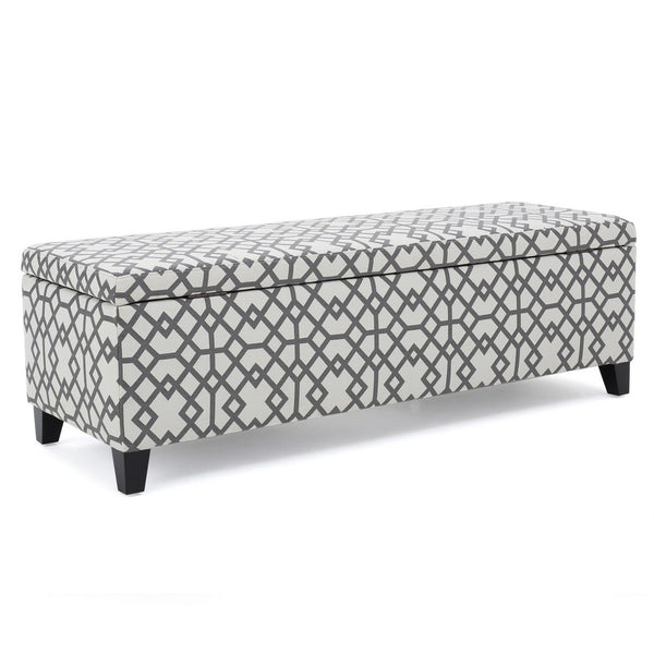 Flash Storage Ottoman Bench, Light Gray Geometric Print Fabric 51 Inch -BM325021