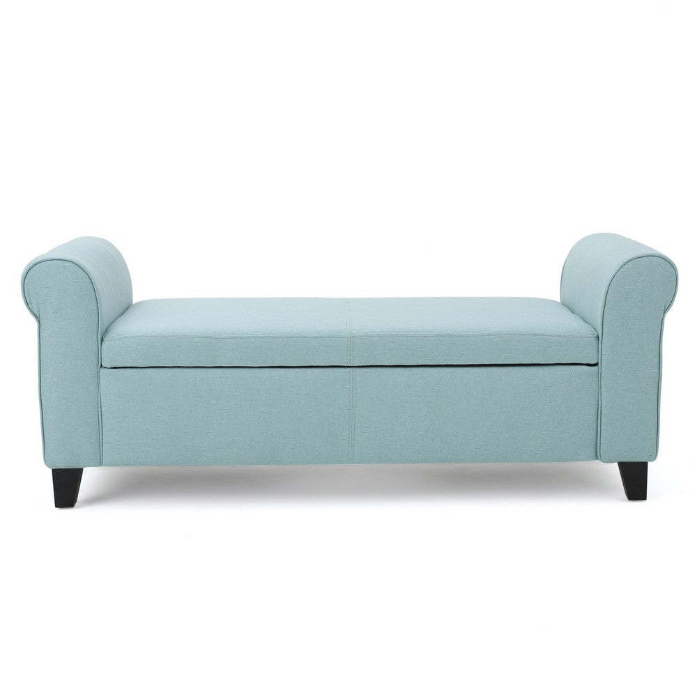 Jacob Storage Ottoman Bench, Rolled Arms, Blue Fabric, Black, 50 Inch -BM325023