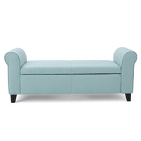 Jacob Storage Ottoman Bench, Rolled Arms, Blue Fabric, Black, 50 Inch -BM325023