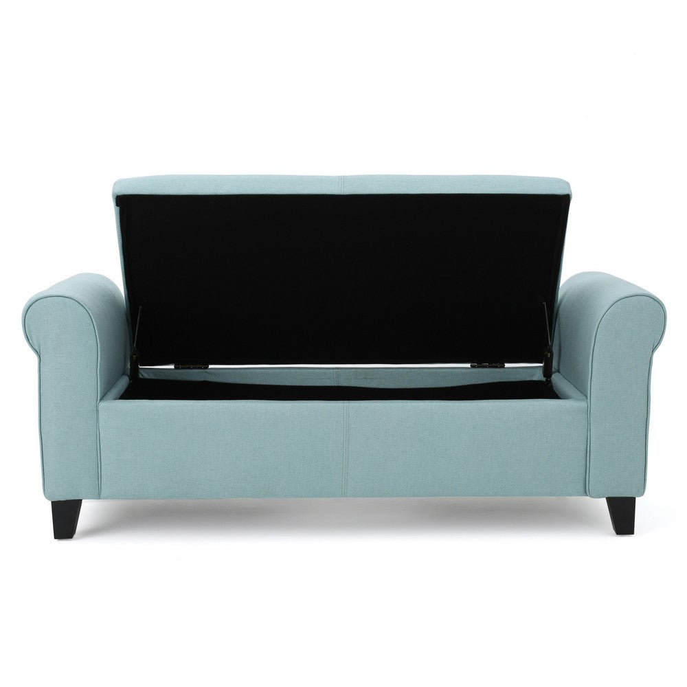 Jacob Storage Ottoman Bench, Rolled Arms, Blue Fabric, Black, 50 Inch -BM325023