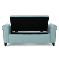 Jacob Storage Ottoman Bench, Rolled Arms, Blue Fabric, Black, 50 Inch -BM325023
