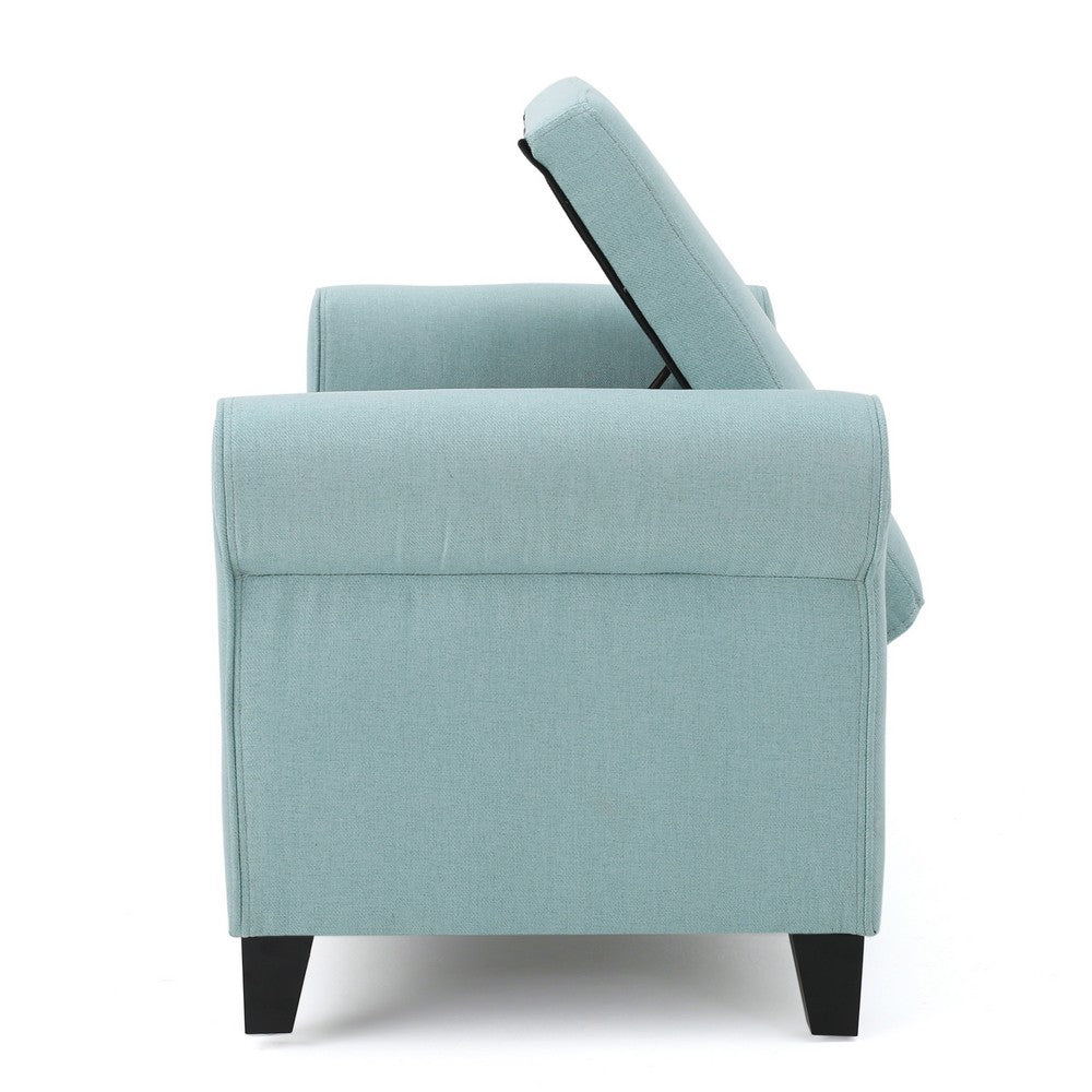 Jacob Storage Ottoman Bench, Rolled Arms, Blue Fabric, Black, 50 Inch -BM325023