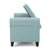 Jacob Storage Ottoman Bench, Rolled Arms, Blue Fabric, Black, 50 Inch -BM325023
