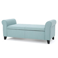 Jacob Storage Ottoman Bench, Rolled Arms, Blue Fabric, Black, 50 Inch -BM325023