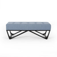 Liba Ottoman Bench, Button Tufted Light Blue Fabric, Black, 47 Inch -BM325025