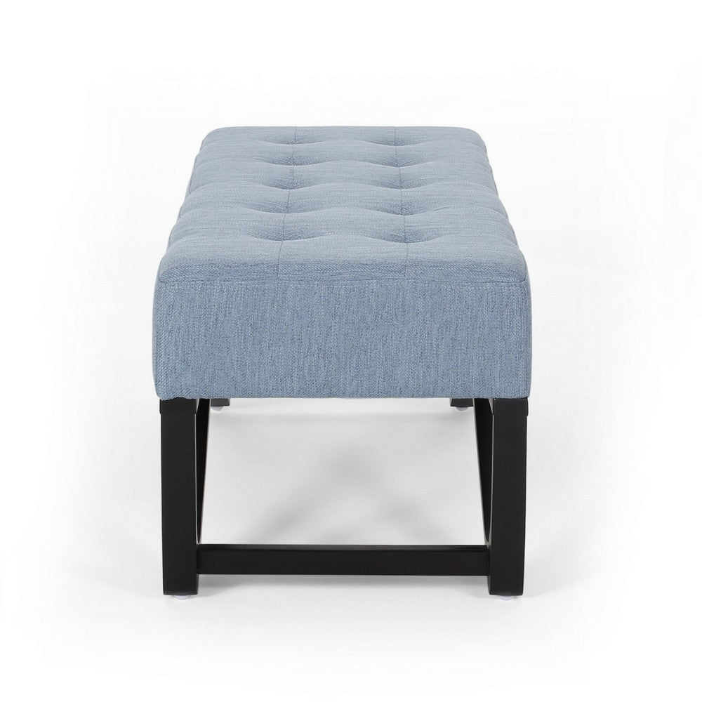 Liba Ottoman Bench, Button Tufted Light Blue Fabric, Black, 47 Inch -BM325025