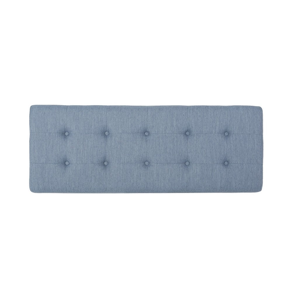 Liba Ottoman Bench, Button Tufted Light Blue Fabric, Black, 47 Inch -BM325025