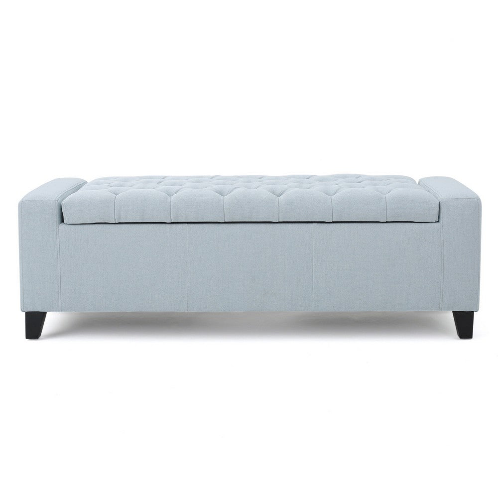 Liani Storage Ottoman Bench, Light Blue Fabric, Tufted Top, 51 Inch -BM325026