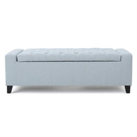 Liani Storage Ottoman Bench, Light Blue Fabric, Tufted Top, 51 Inch -BM325026