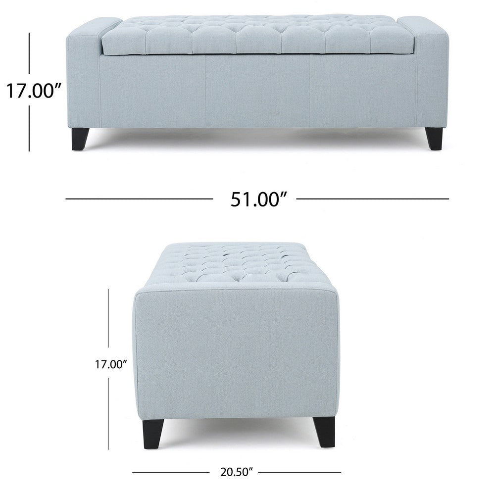 Liani Storage Ottoman Bench, Light Blue Fabric, Tufted Top, 51 Inch -BM325026