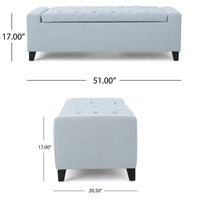 Liani Storage Ottoman Bench, Light Blue Fabric, Tufted Top, 51 Inch -BM325026
