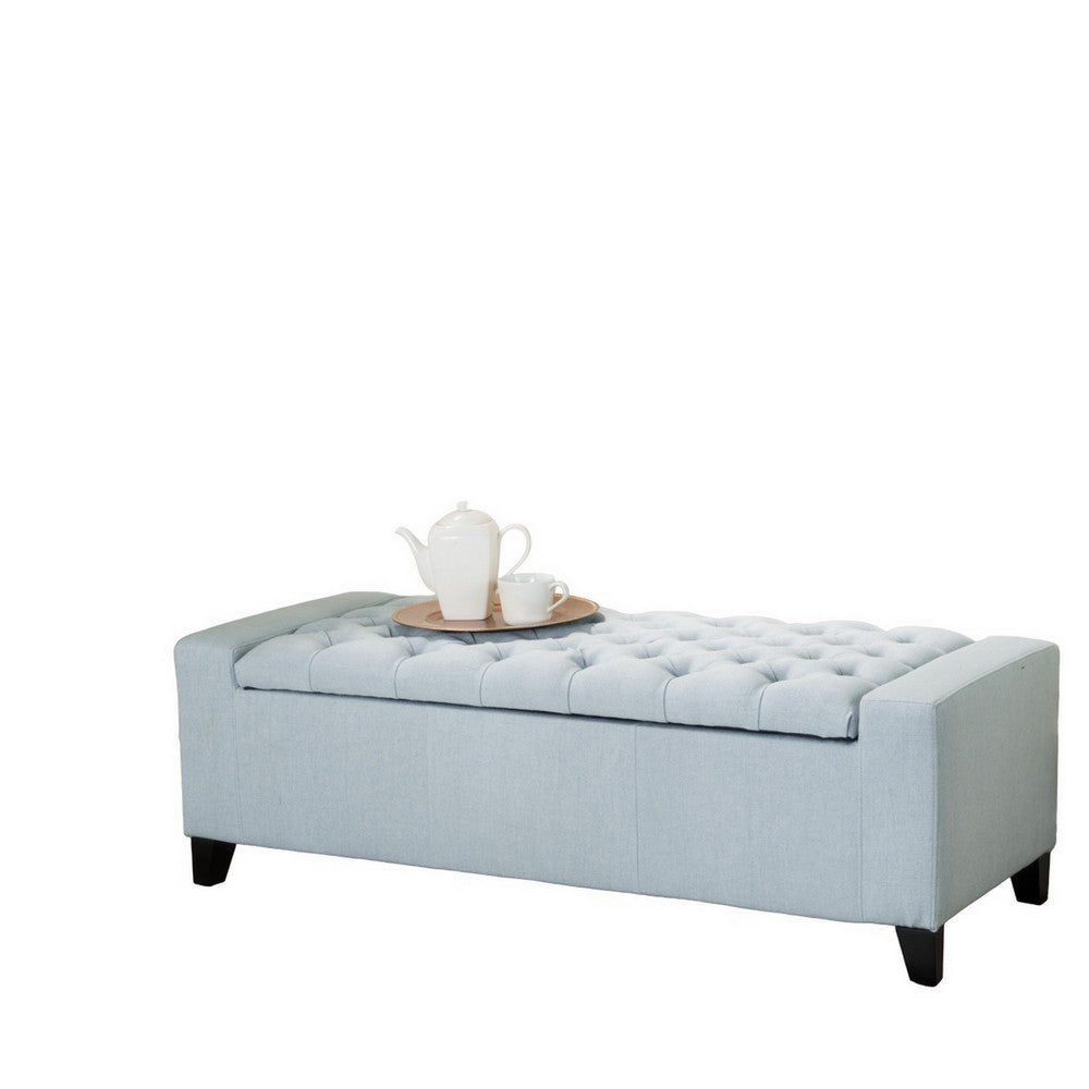 Liani Storage Ottoman Bench, Light Blue Fabric, Tufted Top, 51 Inch -BM325026