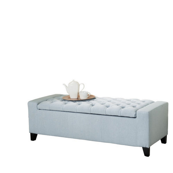 Liani Storage Ottoman Bench, Light Blue Fabric, Tufted Top, 51 Inch -BM325026
